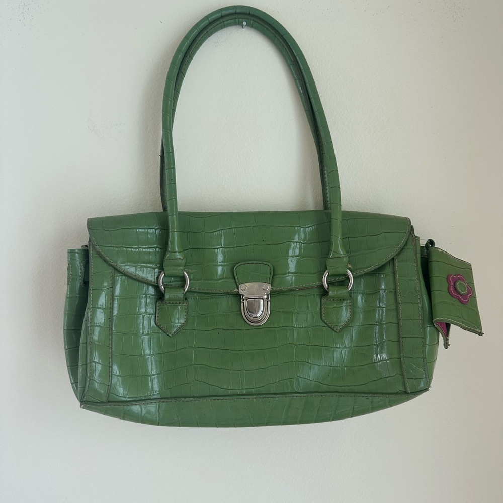 Green Crocodile-Embossed Handbag
